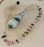 Tree Agate and Rainbow Tourmaline Celestial Prism Pendulum