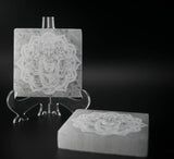 3" Selenite Engraved Square Plate - Ganesha