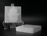 3" Selenite Engraved Square Plate - Hamsa