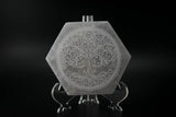 4" Selenite Engraved Hexagonal Plate - Tree of Life