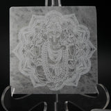 3" Selenite Engraved Square Plate - Ganesha