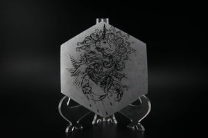 4" Selenite Engraved Hexagonal Plate - Unicorn