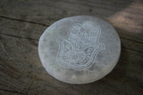 Hamsa Etched Selenite Charging Plate - Old Souls Outpost 