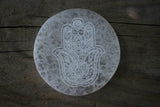 Hamsa Etched Selenite Charging Plate - Old Souls Outpost 