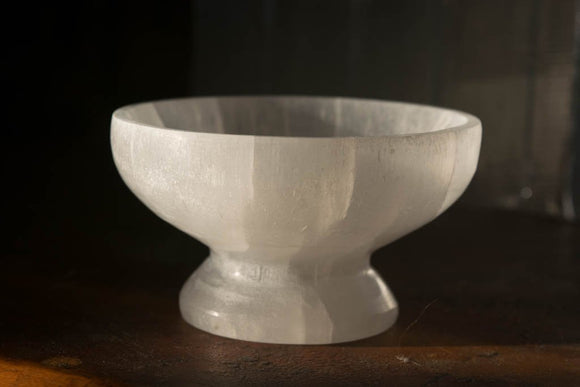 Hand-Carved Selenite Bowl With Stand - Old Souls Outpost 