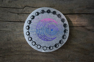 Hand Painted Moon Phases Etched Selenite Charging Plate - Old Souls Outpost 