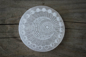 Moon Phases Etched Selenite Charging Plate - Old Souls Outpost 