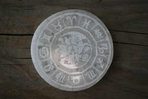 Zodiac Etched Selenite Charging Plate - Old Souls Outpost 